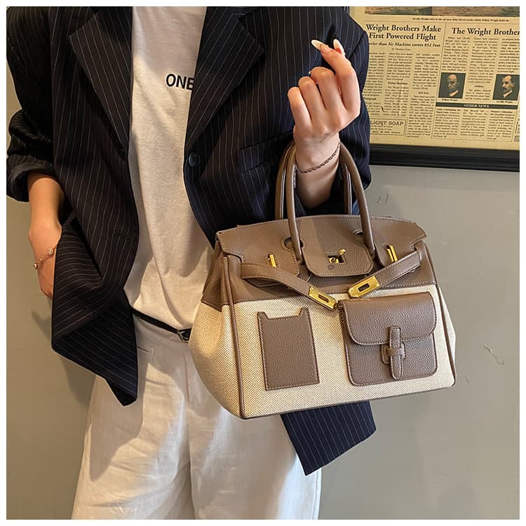 Fashionable Contrast Color Large Capacity Bag 2025 New Commuter Versatile Crossbody Bag Premium Women's Handheld Platinum Bag