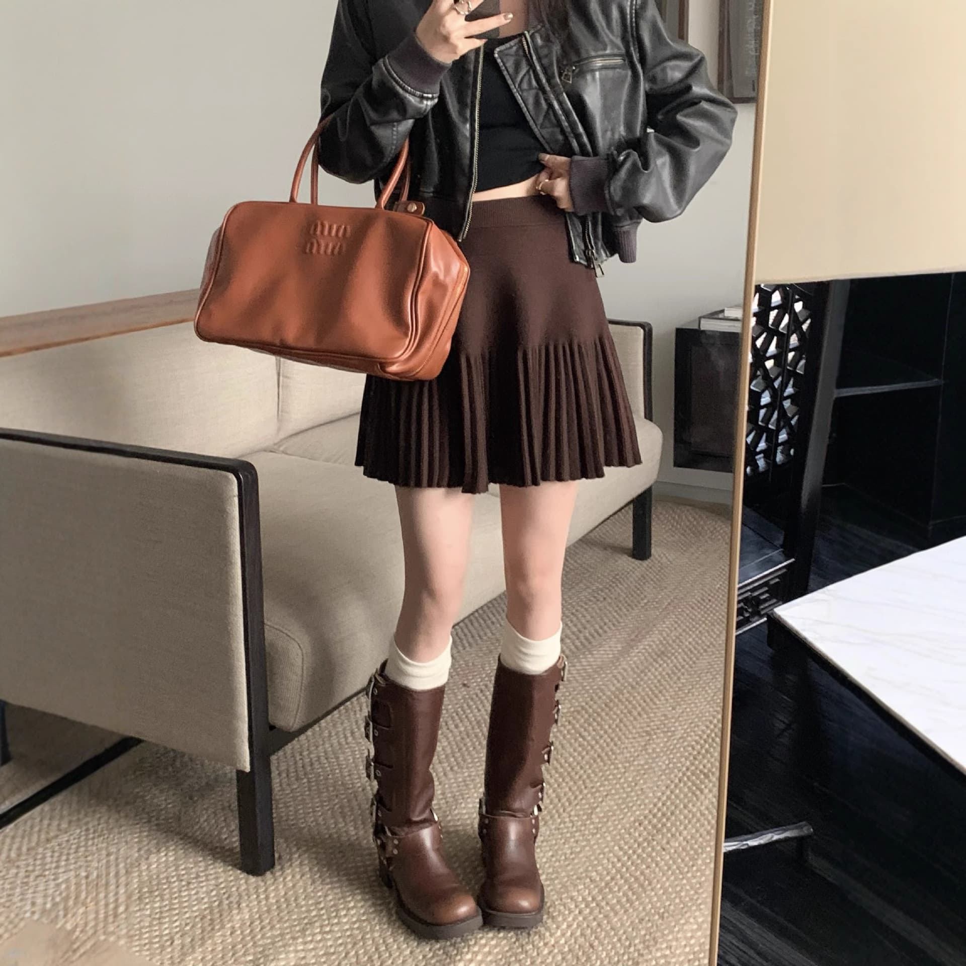 2025 Hong Kong Style New Versatile Knit Skirt Autumn Winter Knit Short Skirt Versatile A-Line Cute Half Skirt