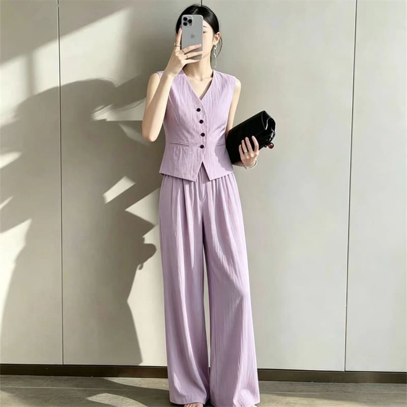 New French Minimalist Style 2026 Summer Women's Suit Old Money Vest Wide-Leg Pants Two-Piece Set
