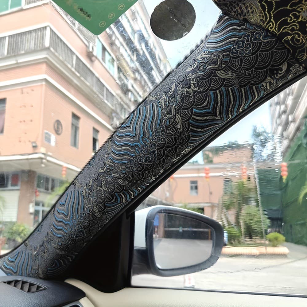 Car A/B pillar decal national trend brocade embroidery self-adhesive fabric universal A/B pillar roof modification car interior accessories