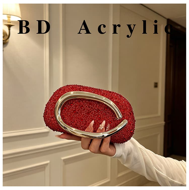 2026 New Diamond-Studded Evening Bag with Premium Metal Clasp Chain Crossbody Bag Fashionable Banquet Acrylic Clutch