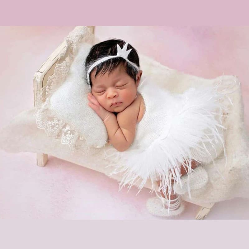 Newborn Photography Clothing Hundred Days Photo Feather Skirt Suit Photo Props Clothing Baby Full Moon Photo European and American Style Suit