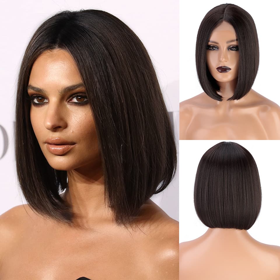 Xuchang Wig European and American Medium-Length Short Straight Bob Wig for Women Lace Front Wig Headpiece