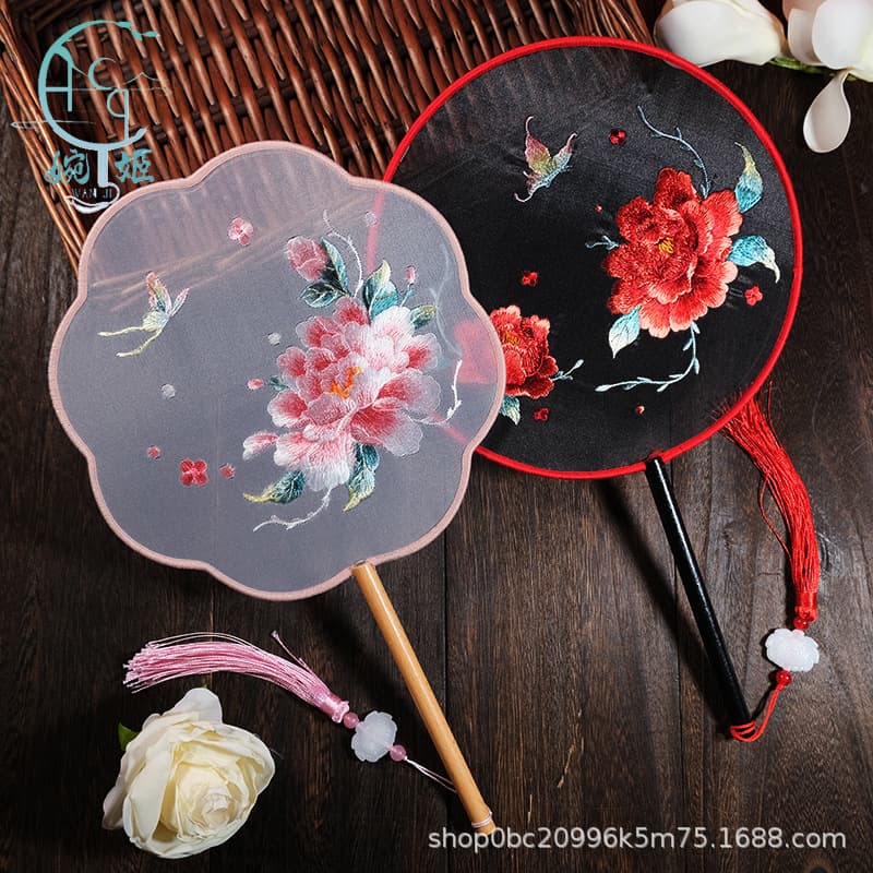 Ancient Style Embroidered Fan, Peony and Bird Embroidery Fan, Dance Fan, Chinese Style