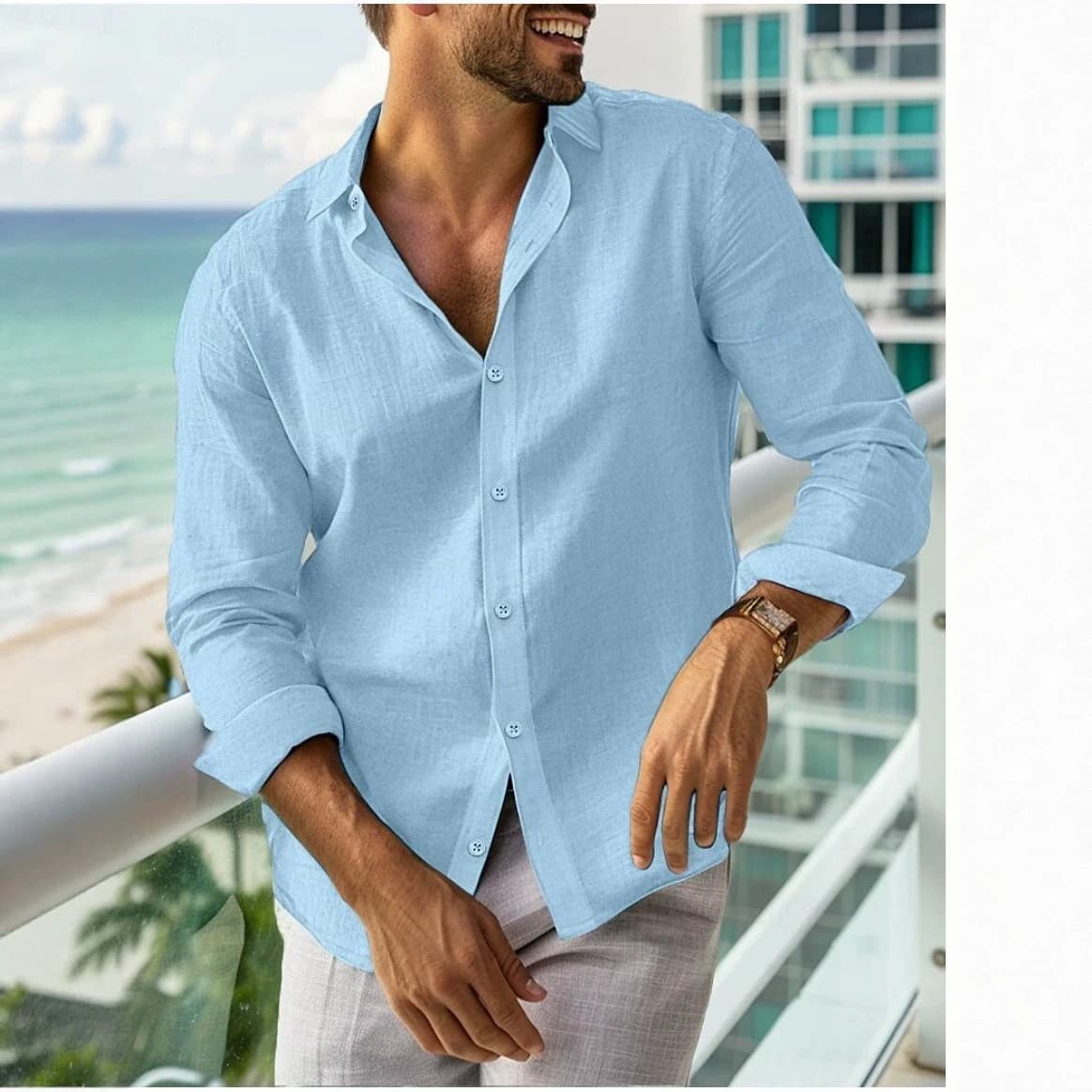 Men's cross-border independent station summer shirt button-up shirt long-sleeved plain lapel spring and summer casual daily clothing