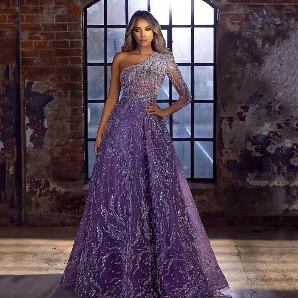 2025 New Cross-Border Spring/Summer Women's Evening Dress with Gold Flakes, Open Sleeves, and Side Slit, Slim Fit Long Dress