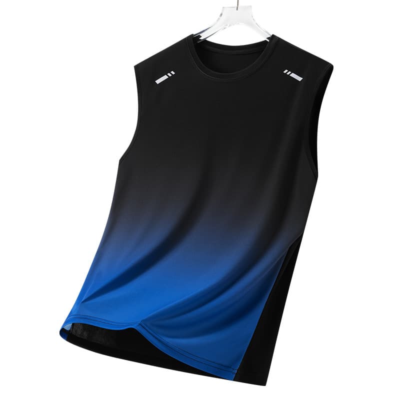 Cross-border Best-selling Men's Gradient Sports Vest Summer Lightweight Sleeveless Crew Neck T-Shirt Teen Loose Running Fashion Tee