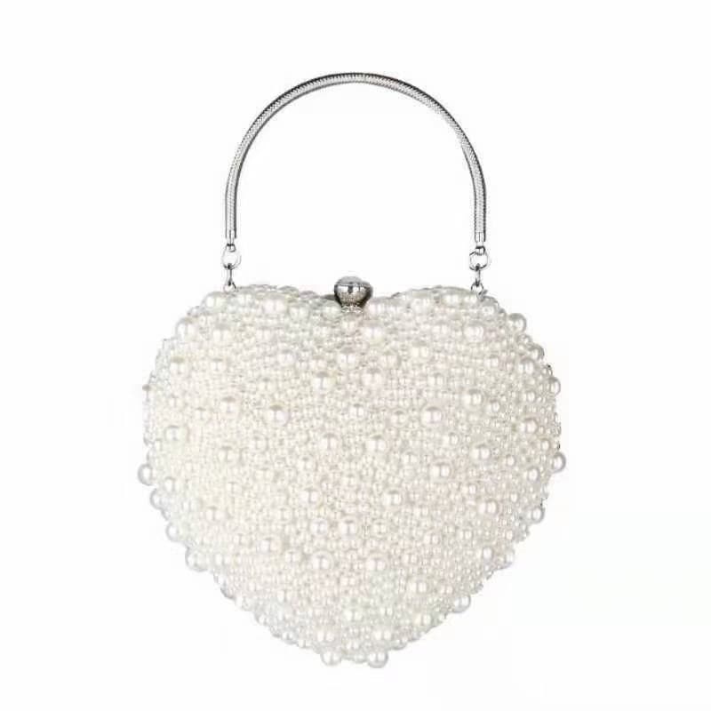 New Cross-Border Pearl Evening Bag, Korean-Japanese Style Women's Heart-Shaped Evening Bag, Fashionable Clutch with Single Chain Crossbody Strap