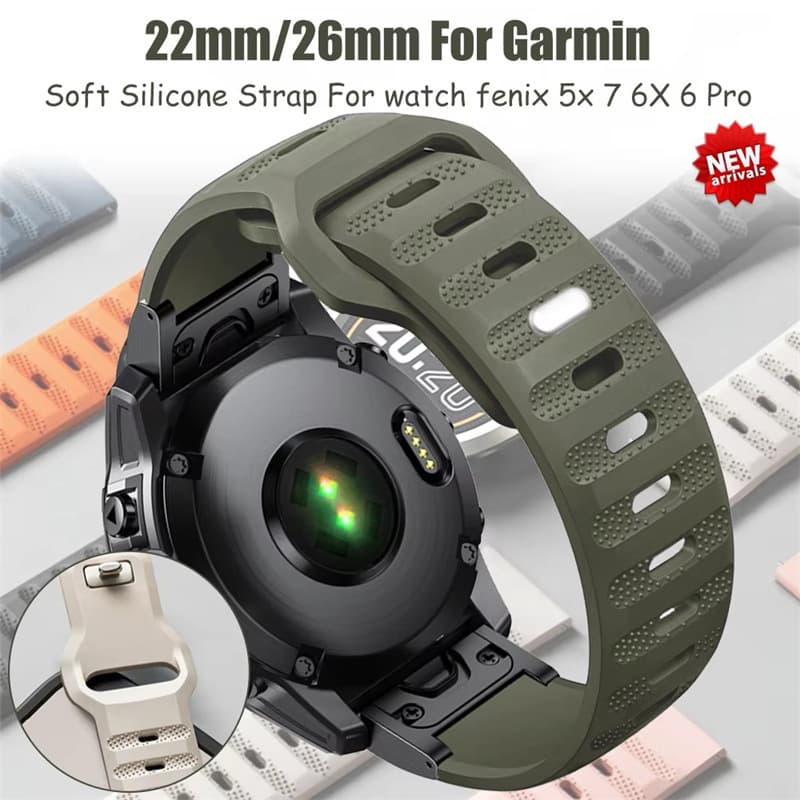 Quick-release silicone watch band for Garmin Fenix 8 7 7 Pro 7X 6 6X Pro, 22/26mm