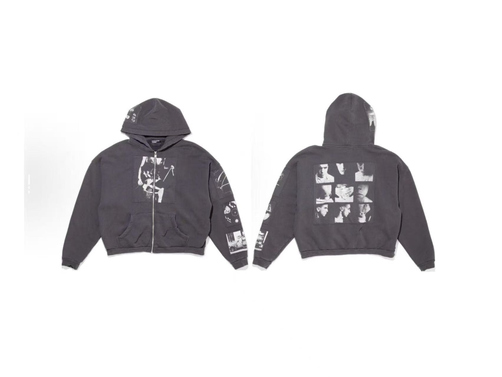 ERD Melancholy Rich Kid Vintage Washed Printed Zip-Up Hoodie Sweatshirt Unisex Streetwear
