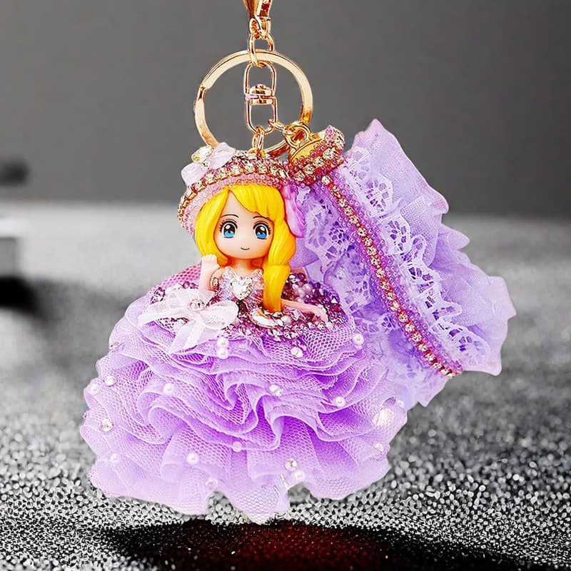 Princess dress girl car keychain cute female bag pendant key chain ring pendant ornament doll figure gift