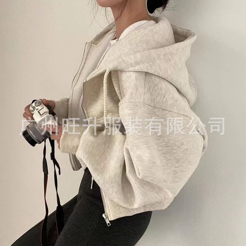 In Stock Zip-Up Hoodie Sweatshirt Loose Casual Simple Trendy Versatile Solid Color Fashionable Relaxed Feel Coat Wholesale