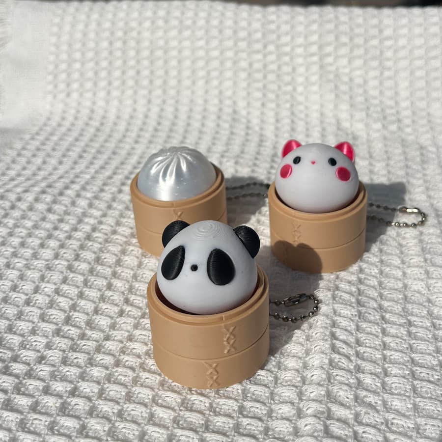 New Cross-border 3D Printed Steamed Bun Press Keychain Cartoon Cute Click Fidget Pendant
