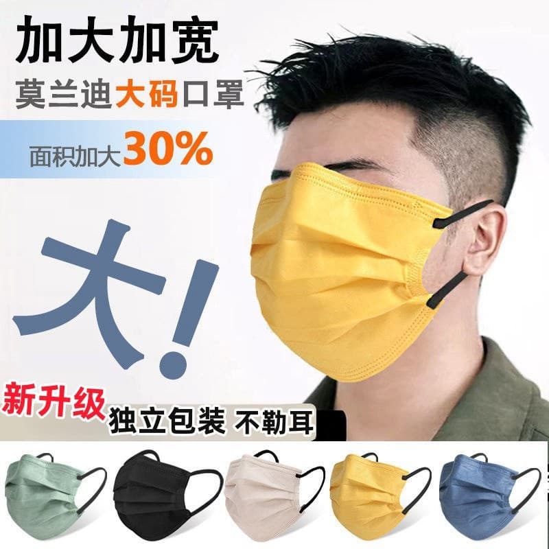 Large face mask, wide ear loops, white, plus size, unisex, disposable, extra large and wide, slimming and thin.