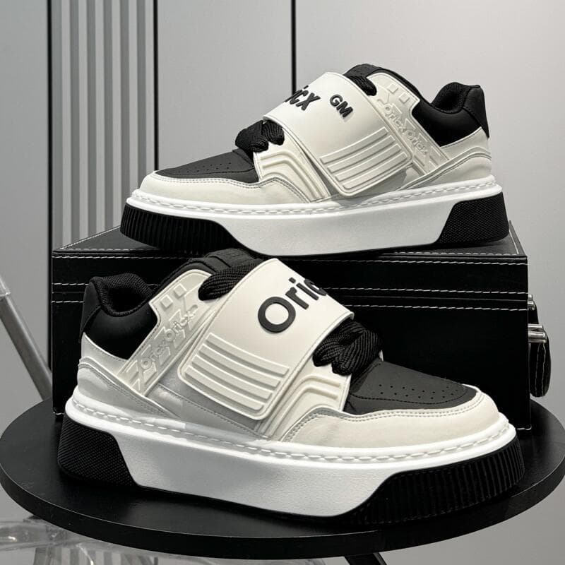 Men's Shoes New Season Niche Outdoor Thick Sole Casual Bread Shoes Leather Travel Heightening Magic Tape White Sneakers