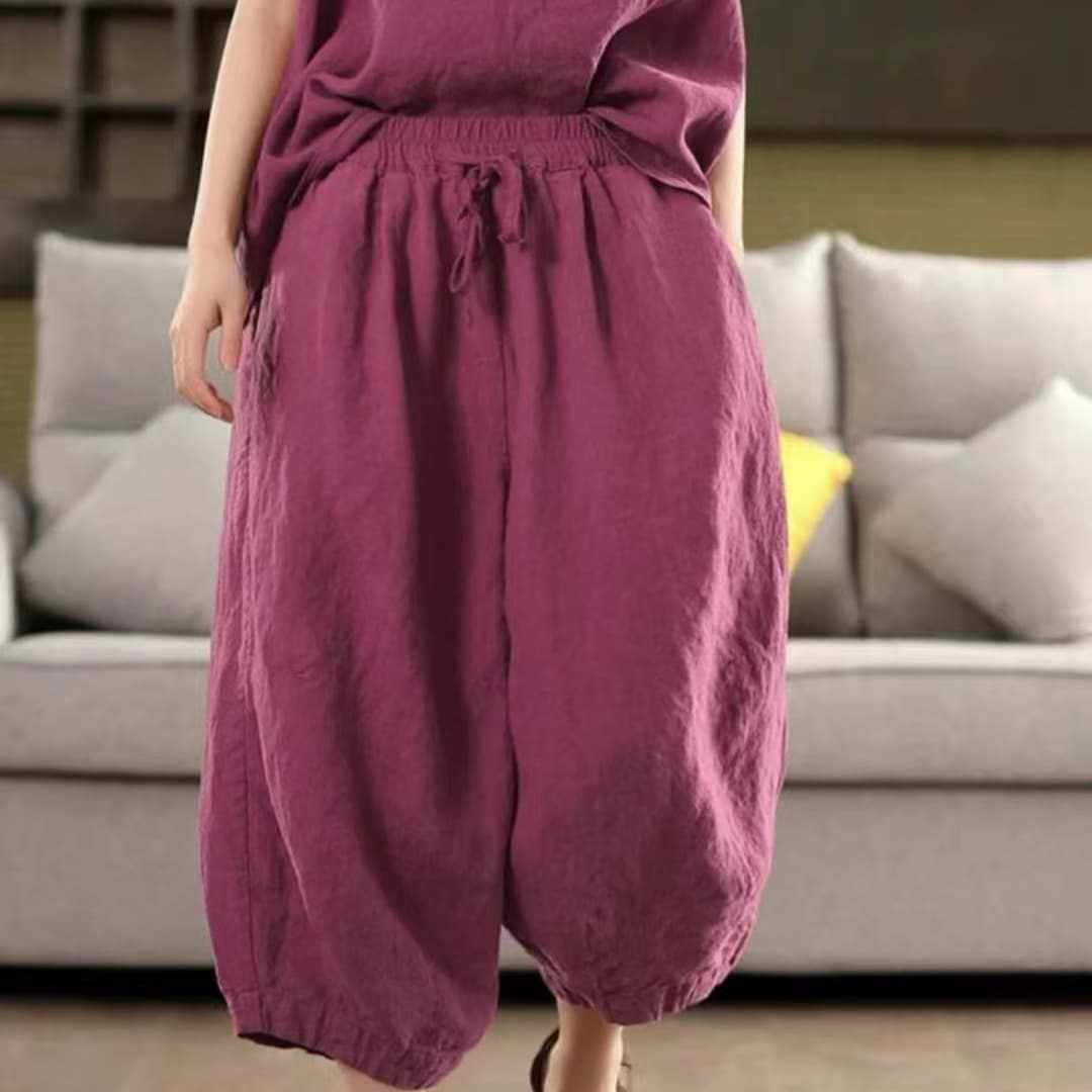 2026 New Linen Casual Pants for Women, Literary Vintage Versatile Loose Simple Elastic Waist Linen Harem Pants for Women