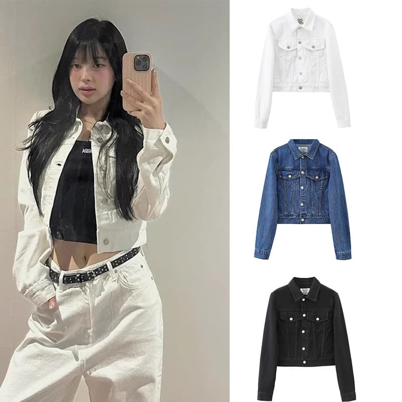 Korean Casual Premium RR Short Denim Jacket for Women, Early Spring 2026 New Arrival, Washed Vintage Notch Lapel Cardigan Jacket