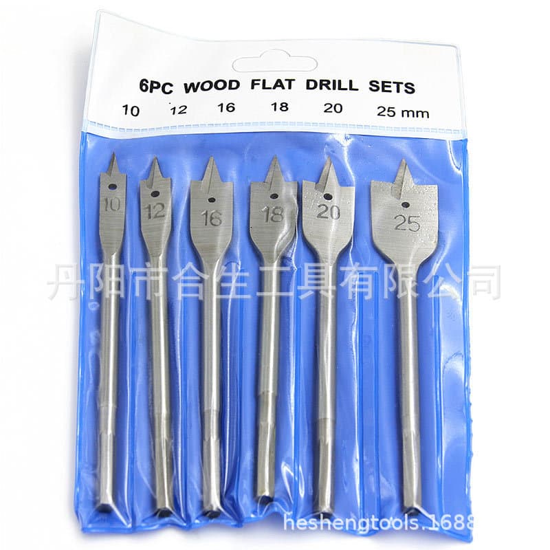 Manufacturer's Three-Point Woodworking 6Pc Natural Color Flat Drill Hexagonal Handle Woodworking Hole Opener Set Flat Drill Bit Wood Board Puncher