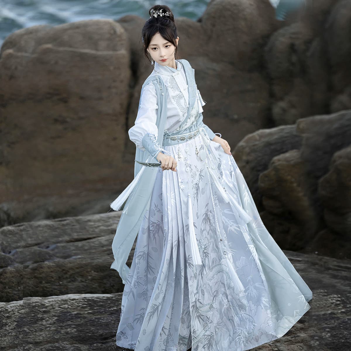 Original Design Lingyun Hanfu Women's Chinese Style Improved Han Element New Chinese-style Top and Horse-face Skirt 9340
