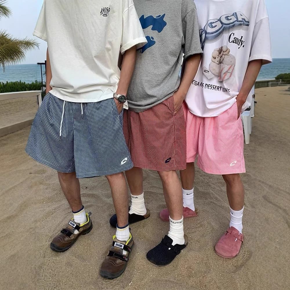 Grid Shorts for Men 2026 Summer New Korean Street Style Retro Hip-Hop Design College Five-Point Pants