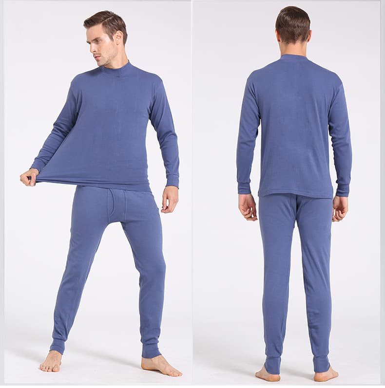 High Elastic Men's Round Neck Thermal Underwear Set, Middle-aged and Elderly Father Style, Men's Ribbed Cotton Long Johns Set, Factory Direct