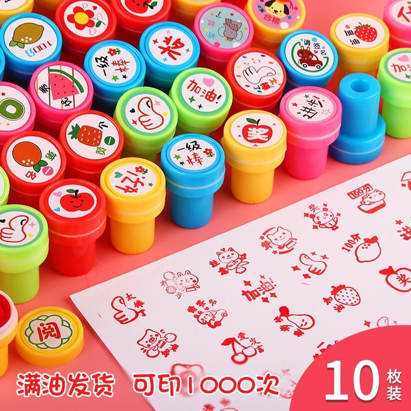 Kids Reward Stamp Set for Children, Kindergarten Encouragement Praise Stamp for Teachers, Cute Cartoon Expression Comment Stamps