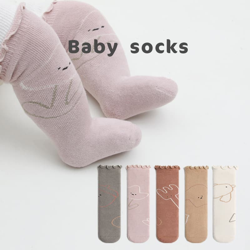 22 Winter Newborn Baby Terry Cute Cartoon Loose Cuff Ruffle Edge Infant Toddler Girls Mid-Calf Socks