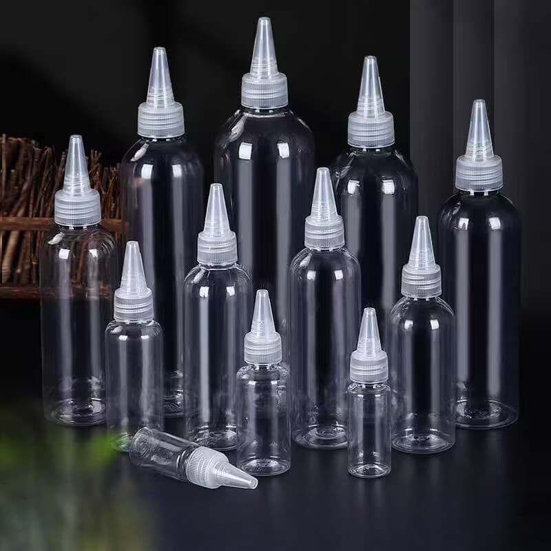 Transparent pointed nozzle bottle for liquid dispensing, color mixing, oil film squeeze, glue dispensing, essential oil and lotion dispensing
