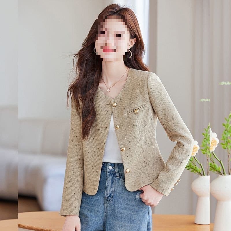Little Fragrance Style Jacket Women's Thin Spring/Autumn New Arrival Elegant Blazer Petite Short Fitted Top