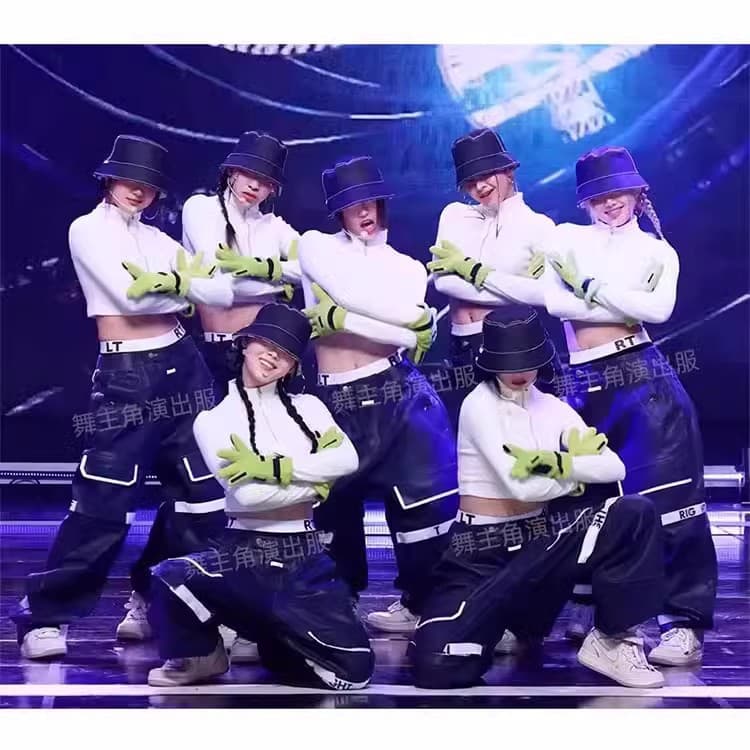 2023 New Hip Hop Jazz Dance Performance Costume Street Dance Set Trendy XG Girl Group Left Right's Same Style Performance Outfit