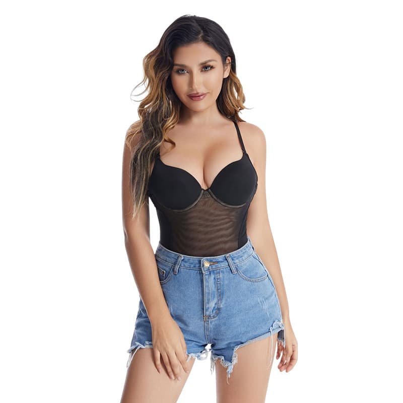 One-piece shapewear for women with suspenders, no need to wear bra, mesh underwear, butt-revealing butt lifting pants, tummy control, waist shaping body suit