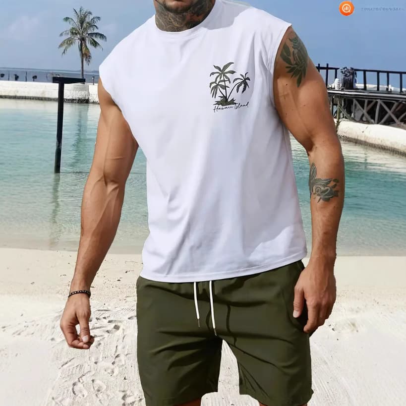 Gradient Print Men's Workout Fitness Vest Muscle Training Shirt Spring Summer Tight Sleeveless Inner Top