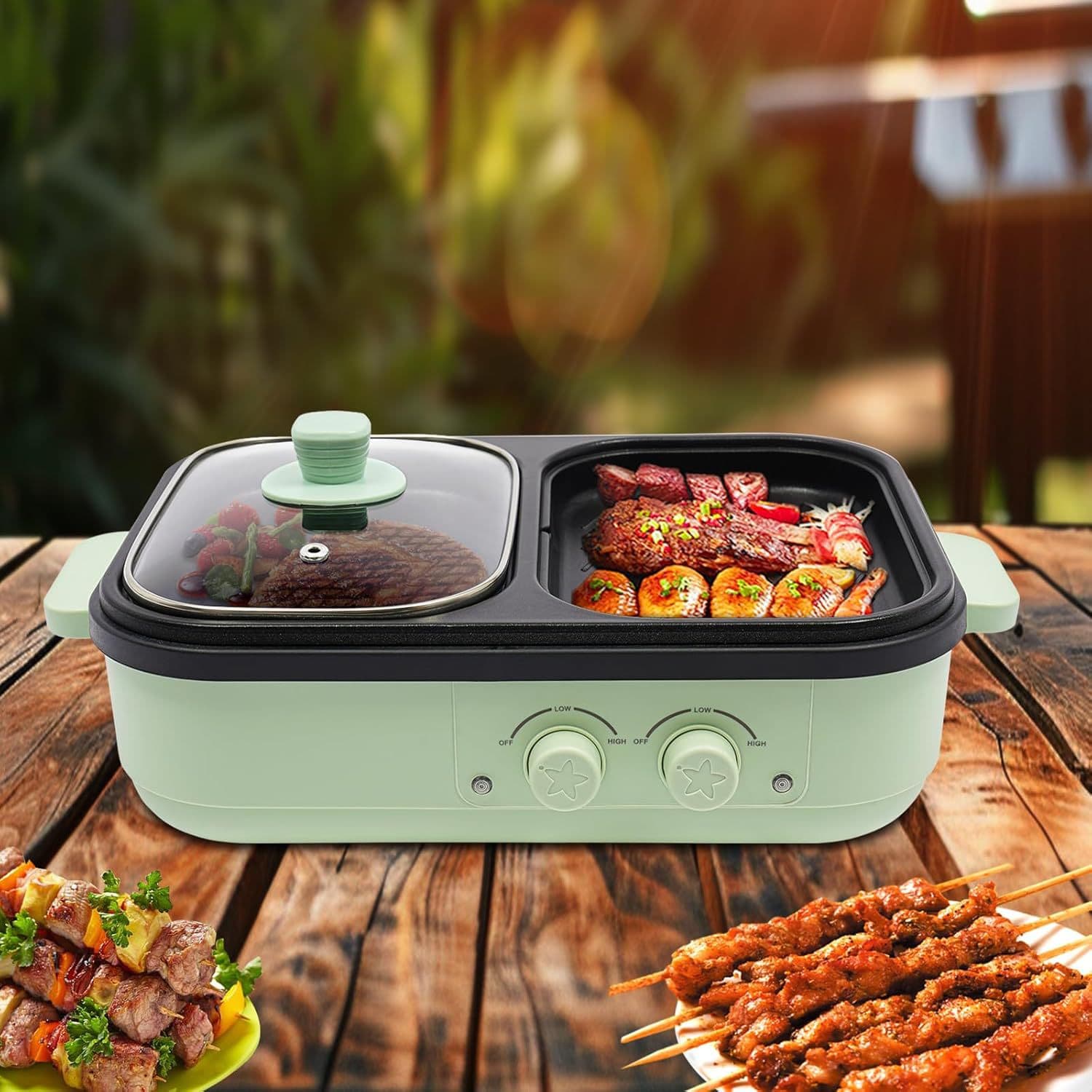 Cross-border wholesale for US, EU, AU, UK standards, all-in-one pot for frying, boiling, grilling, and hot pot, dual-control electric grill.