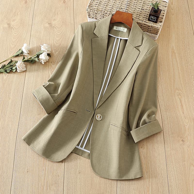 2026 New Style Three-Quarter Sleeve Blazer for Women, Korean Slim Fit, Lightweight Office Jacket, Short Coat