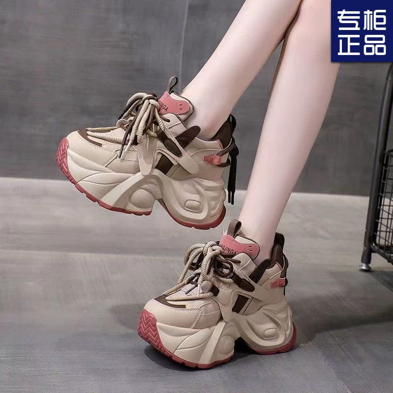 Fleece-Lined Height-Increasing Sneakers for Women 2024 New Spring European Street Style Daddy Shoes Super Popular Small Women's Shoes