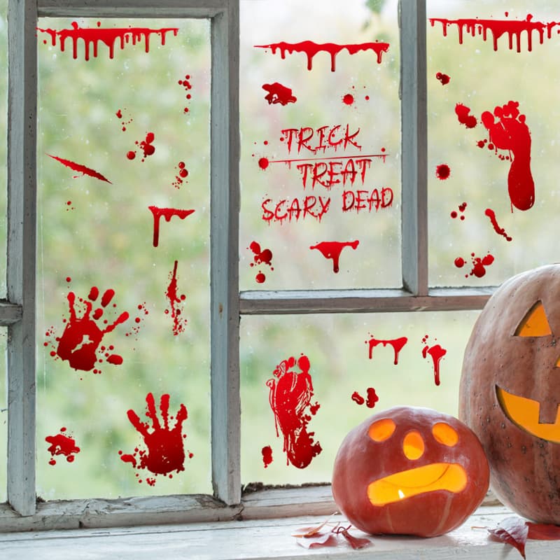 Cross-border Halloween Decoration Wall Stickers Bloody Handprint Footprint Static Glass Window Stickers Horror 2026 New Style
