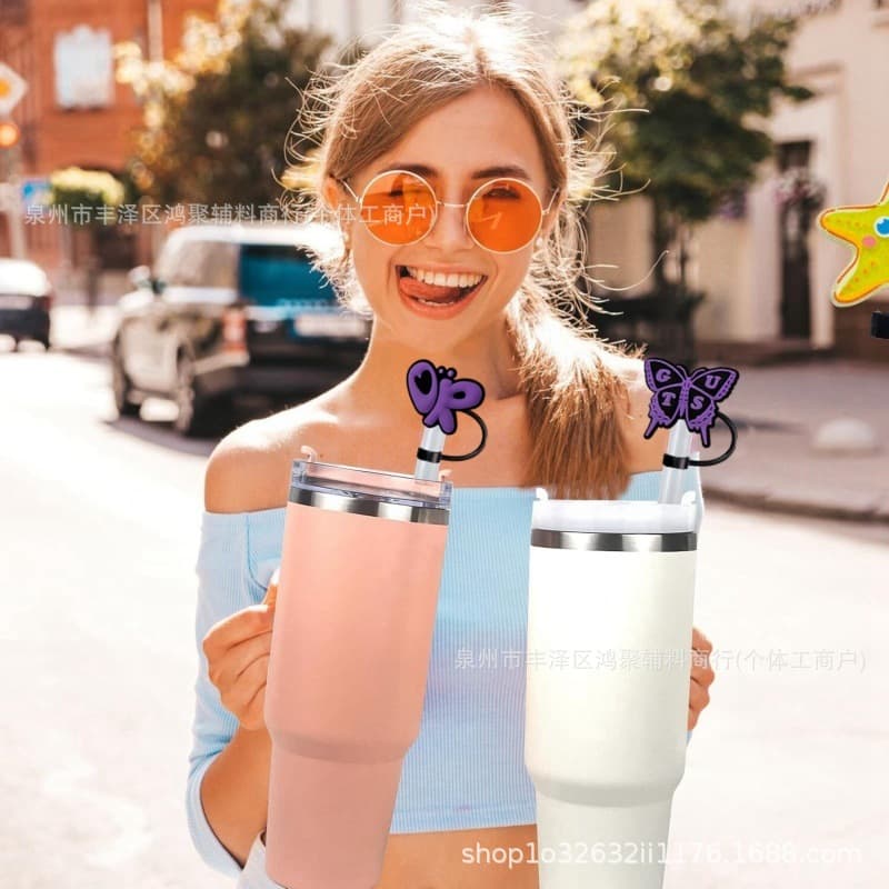 Female Singer Silicone Straw Cap Glass Straw Protective Cover Food-Grade Dust Cover Water Cup Straw Dust Plug Accessory