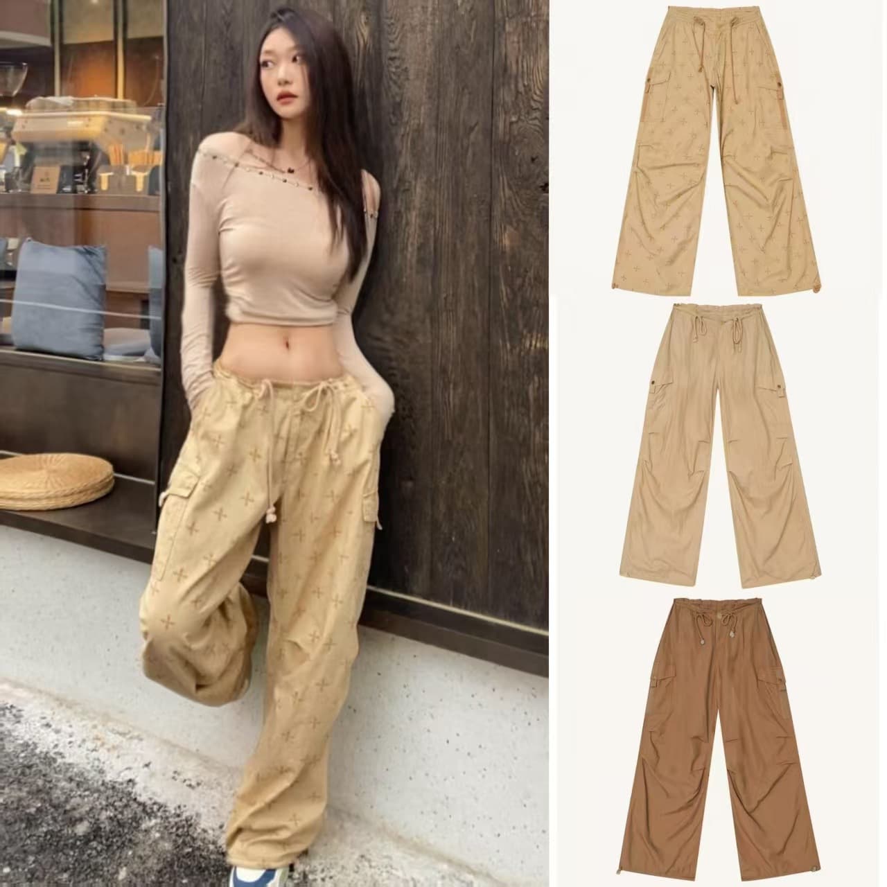 SK Temple Garden Hunting Paratrooper Pants Drawstring Workwear Full Print Solid Color Pants 24 New Style