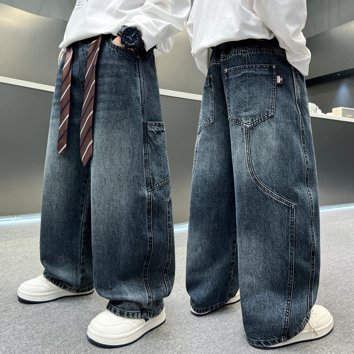 Boys' jeans 2026 new style medium and large boys' handsome trendy straight-leg loose wide-leg pants spring and autumn pants