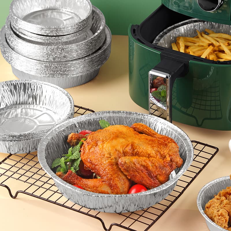 Household Round Foil Boxes for Air Fryers, Thickened Disposable Baking Trays, Aluminum Foil Containers