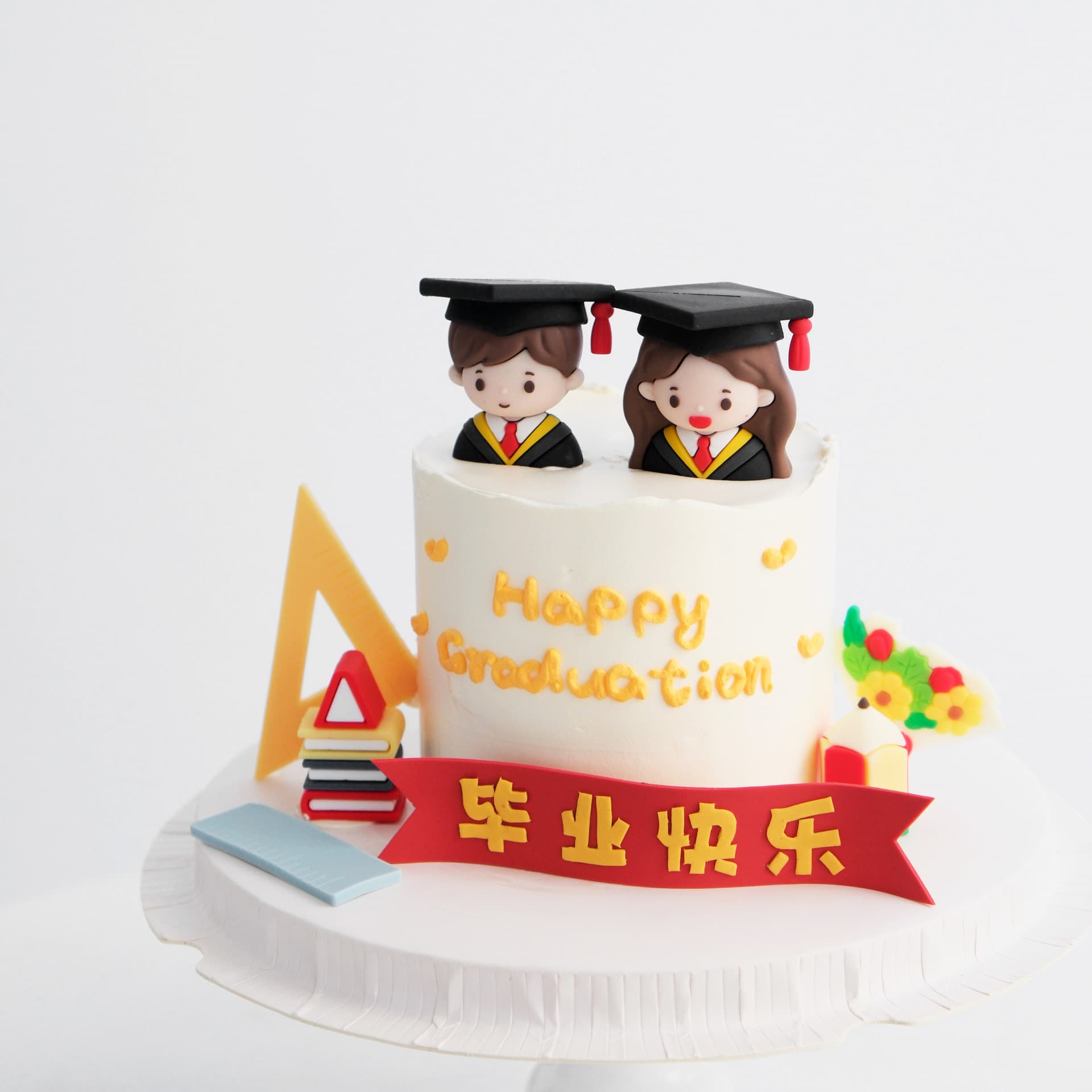 2026 Graduation Season Cake Decoration Soft PVC Male Doctor Female Doctor Figurine Textbook Book Stack Happy Graduation Ornament
