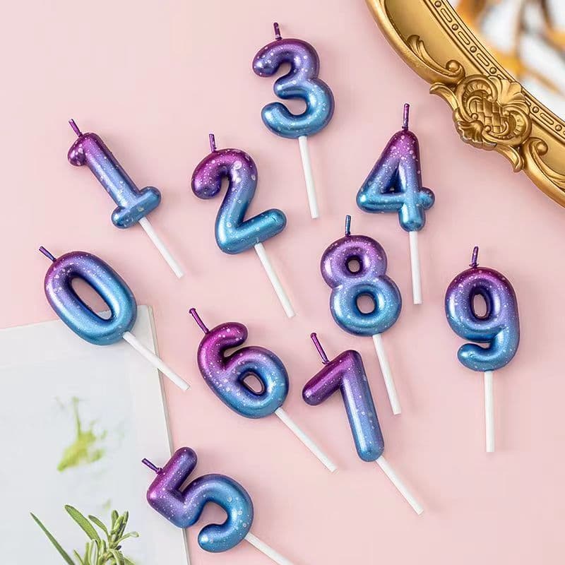 Galaxy Gradient Candle Decoration Pink Blue Purple Ins Birthday Party Cake Number Children's First Birthday Candle Topper
