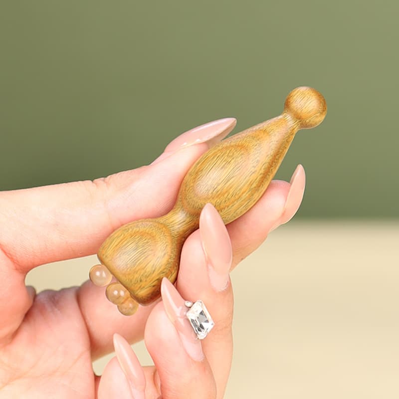 Green Sandalwood Small Lotus Eye Massage Stick Horn Facial Massager Acupoint Tool for Women