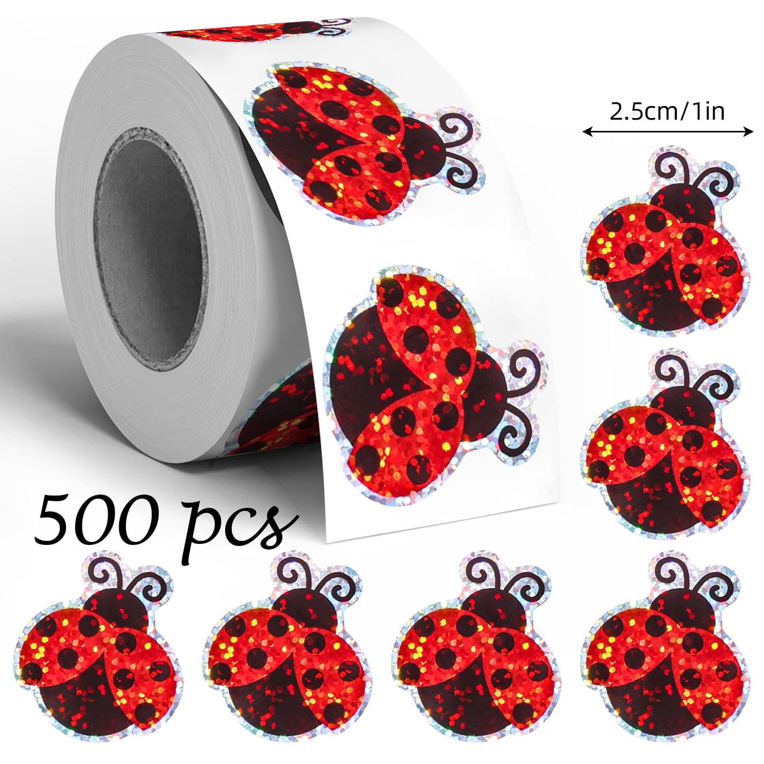 Laser ladybug graffiti sealing stickers 500 stickers/roll 1 inch creative handbook material gift packaging baking stickers