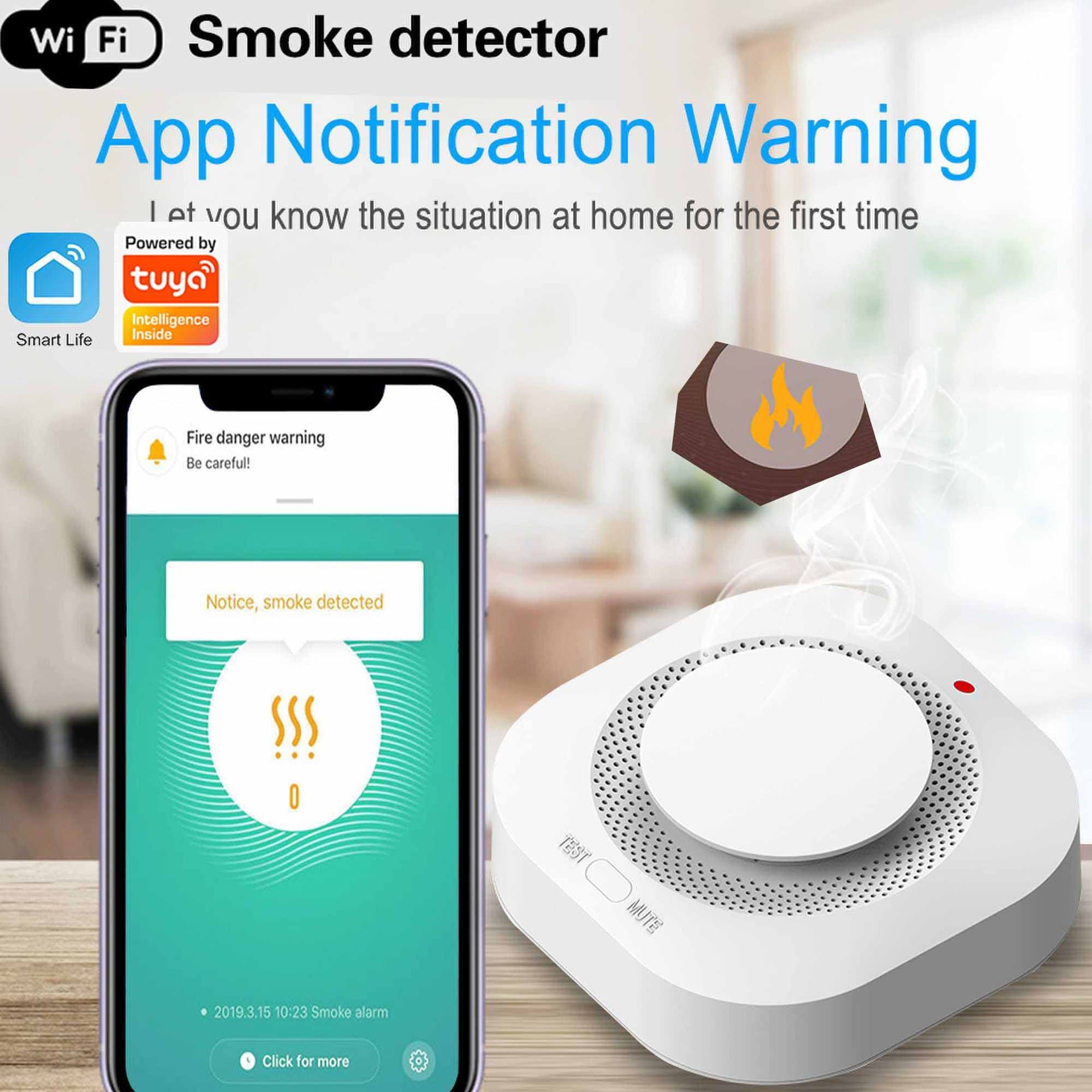 Tuya WIFI Smoke Alarm Tuya Smart TUYA ZIGBEE Smoke Detector Network Alarm