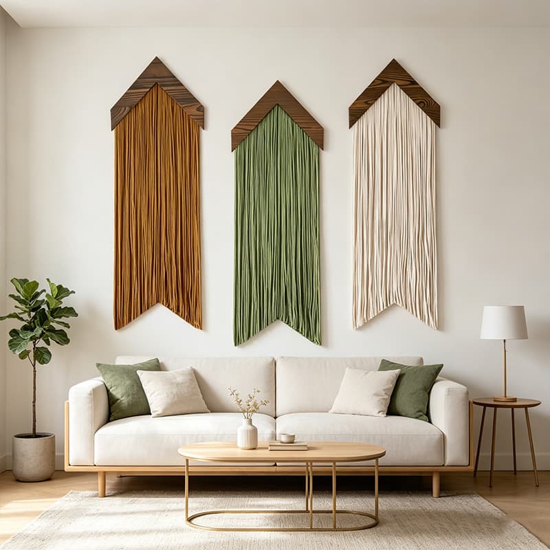 Bohemian Hotel Wall Hanging Tapestry Cotton Rope Woven Flowing Tassel Diamond Wooden Board Wall Decor for Guesthouse Renovation
