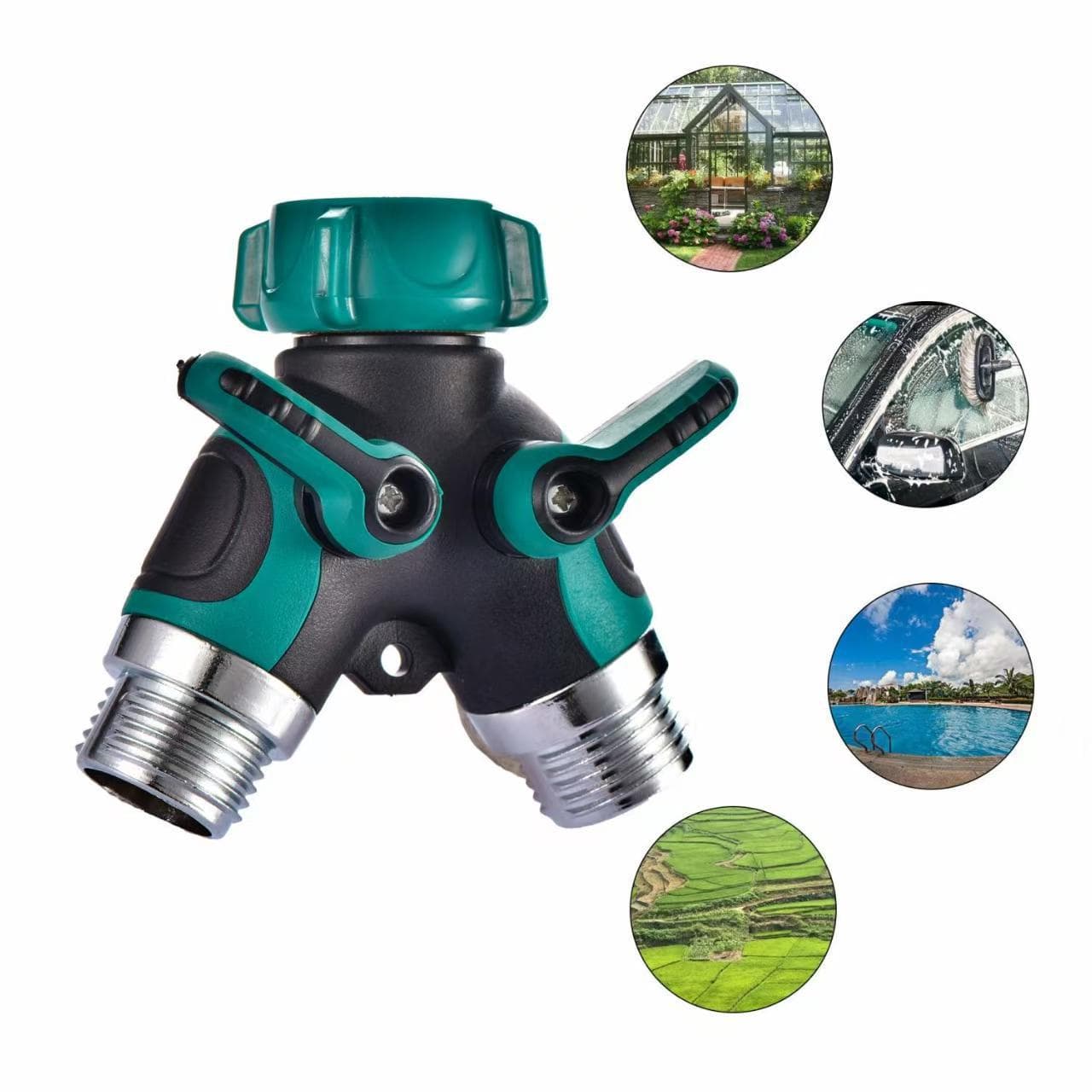 Zinc Alloy Y-Shaped Outdoor Dual-Way Splitter, One-To-Two Garden Accessories, Three-Way Water Distributor for Water Pipes