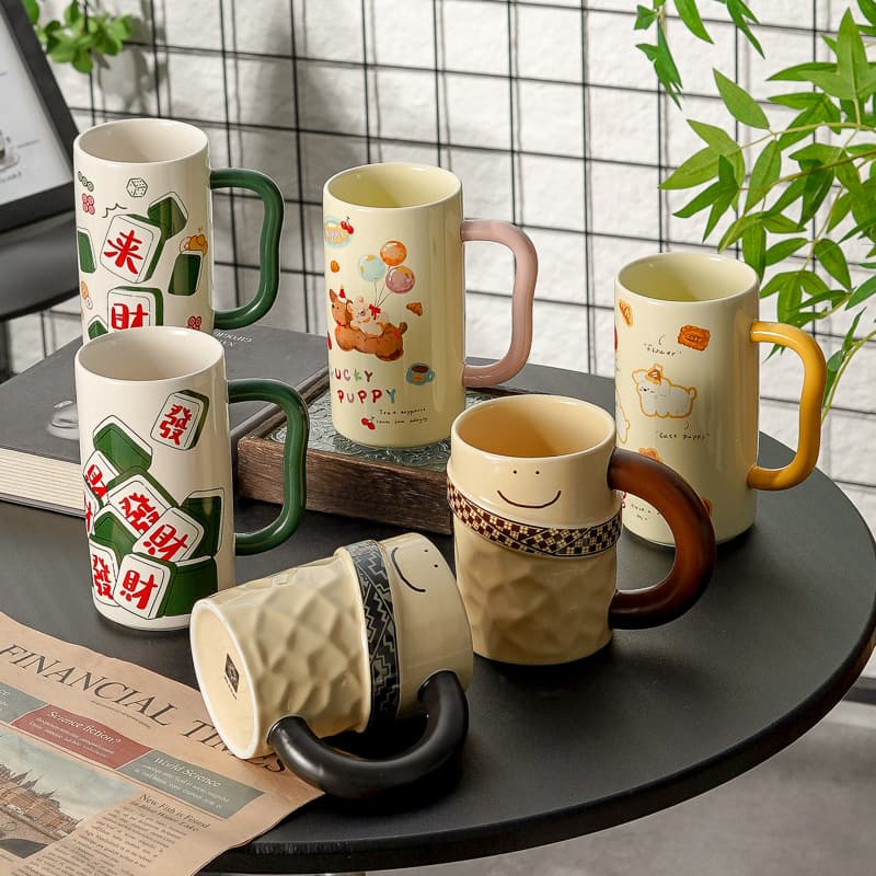 [Straight tall cup with handle series] Niche design ceramic cup, high-looking mug, home office