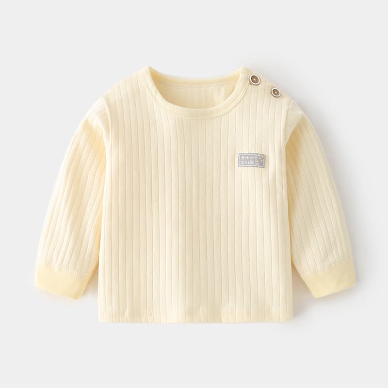 Infant Pure Cotton Single Top Autumn Clothes Jacquard Children's Pullover Spring/Autumn Baby Underwear Base Layer Kids' Shoulder-Open T-Shirt