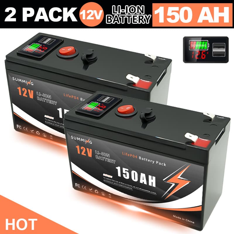 Cross-border direct supply 12V 150AH lithium-ion 18650 battery pack, power display supports dual USB interface BMS
